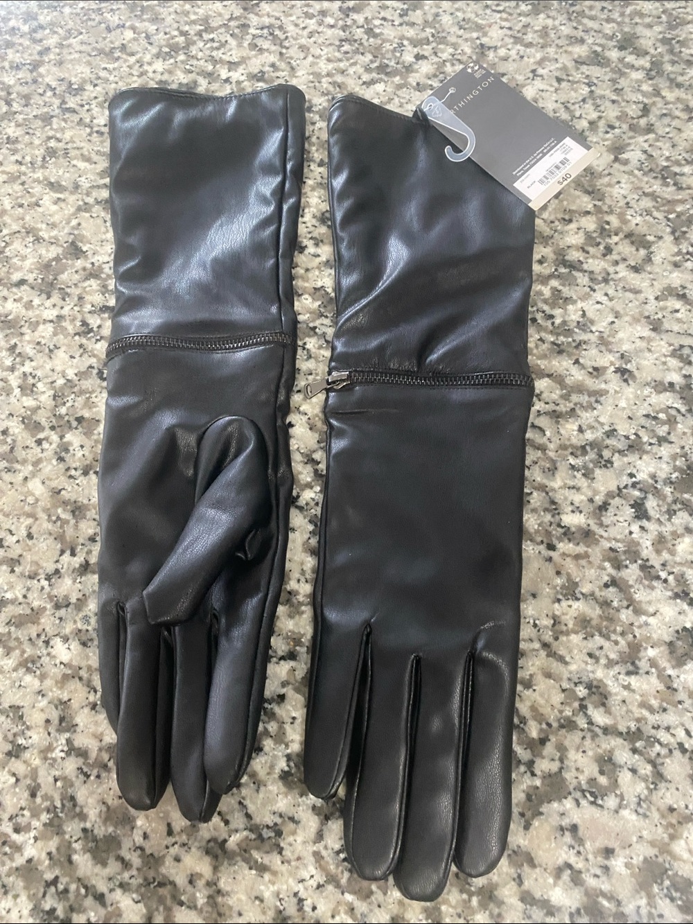 Worthington Black Long Leather Gloves with Zip Accent